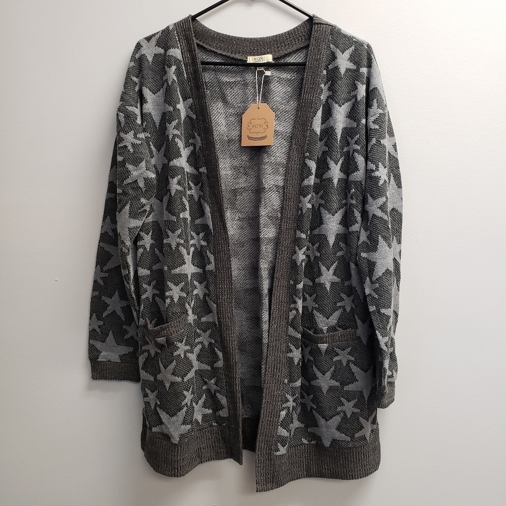 Kori America Womens Stars Open Front Sweater Cardigan Size Medium
